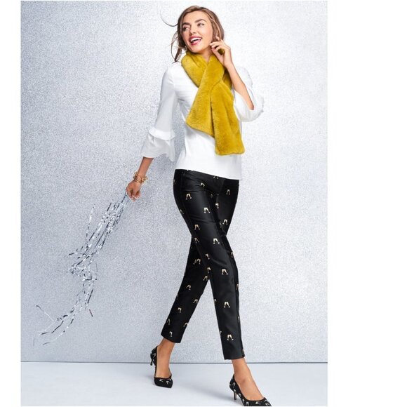 NWT New Years Champagne Glass RSVP by Talbots Jacquard Black/Gold Satin Pants 14 - Picture 2 of 7